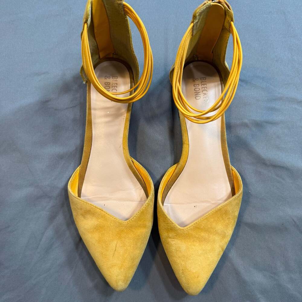 Bleecker & Bond Mustard Yellow Pointed Toe D'Orsay Flats with Ankle Strap